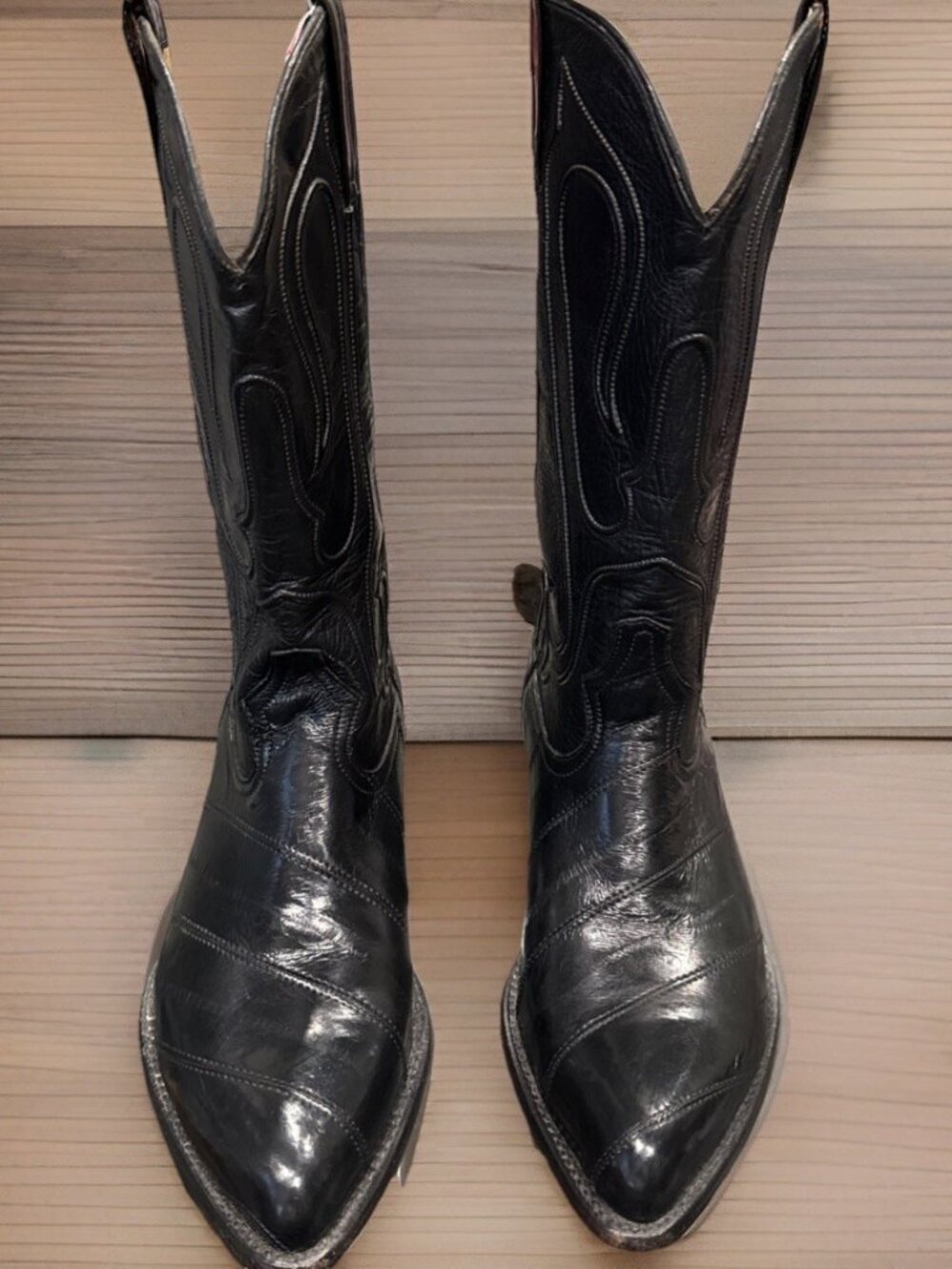 Los Altos Men's Genuine Eel Skin Cowboy Western Boots J Toe SIZE 8.5 EE Black